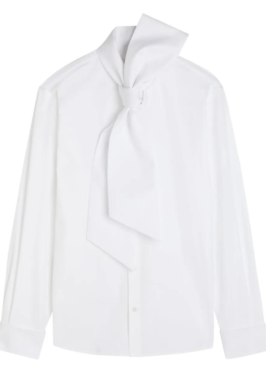 Scarf-effect cotton-poplin shirt