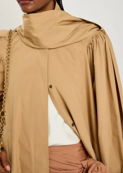 Scarf-effect cotton-poplin trench coat