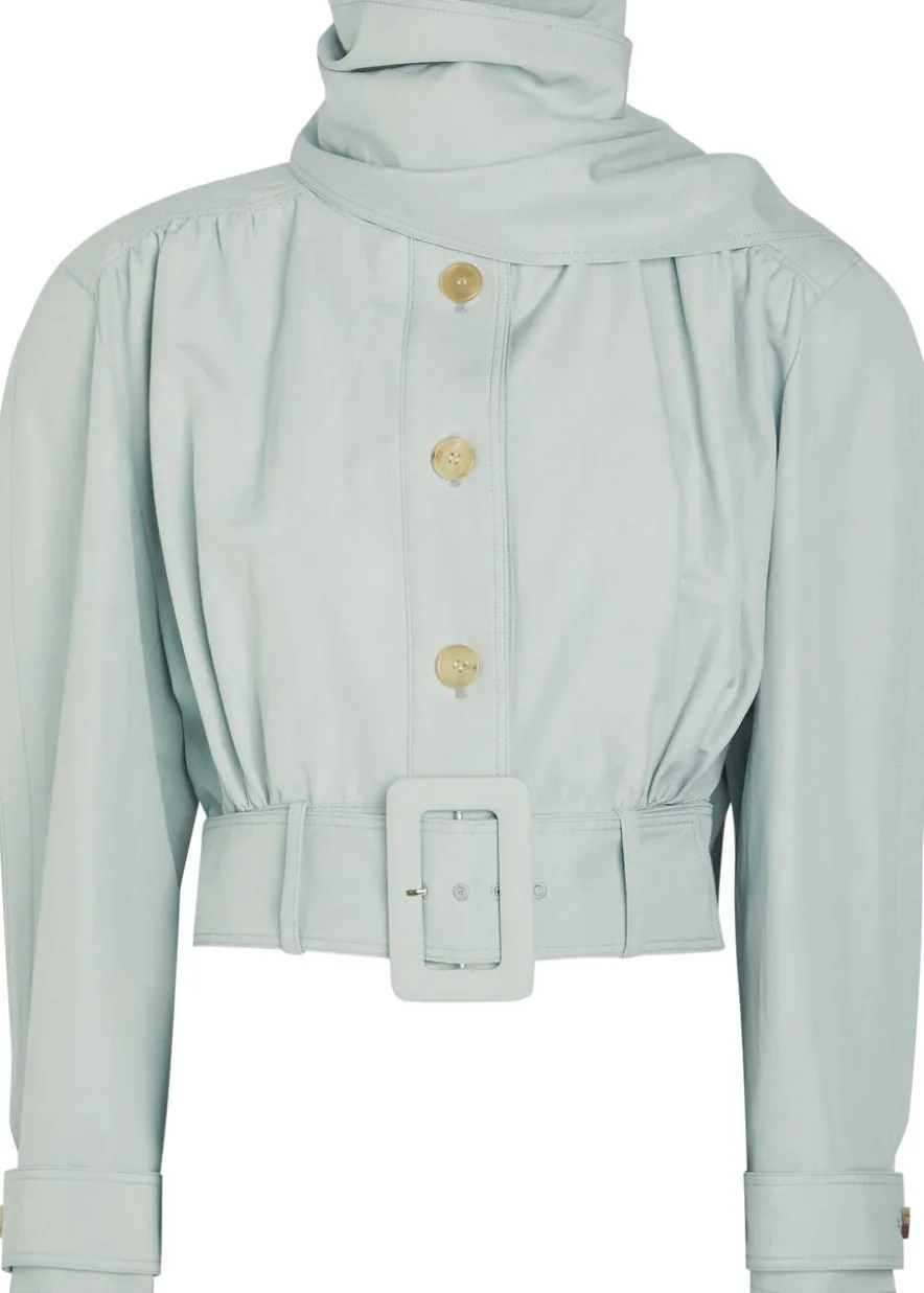 Scarf-effect linen and cotton-blend jacket