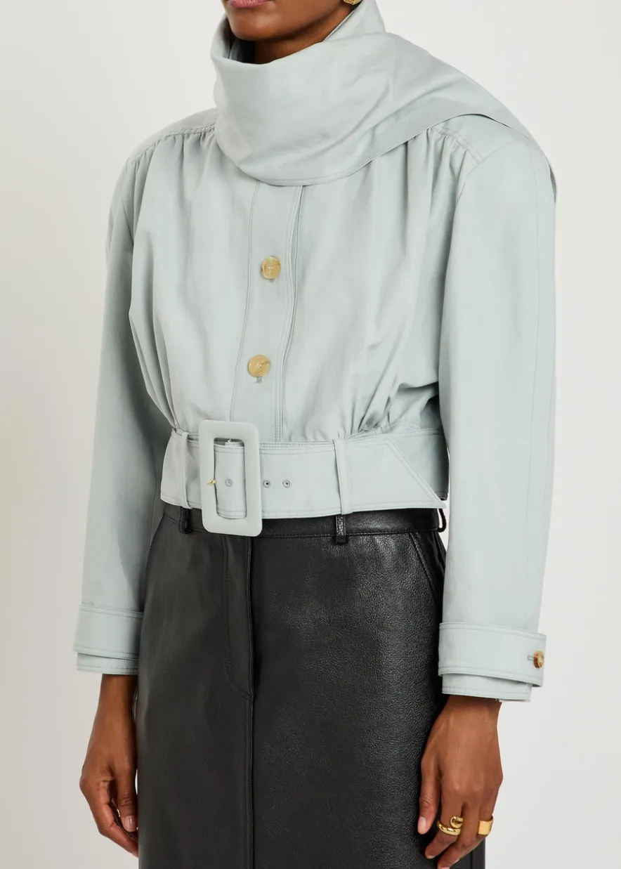 Scarf-effect linen and cotton-blend jacket