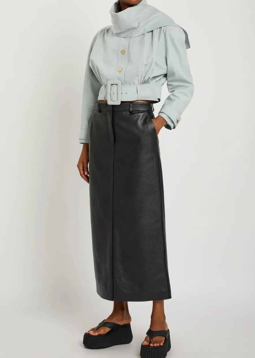 Scarf-effect linen and cotton-blend jacket
