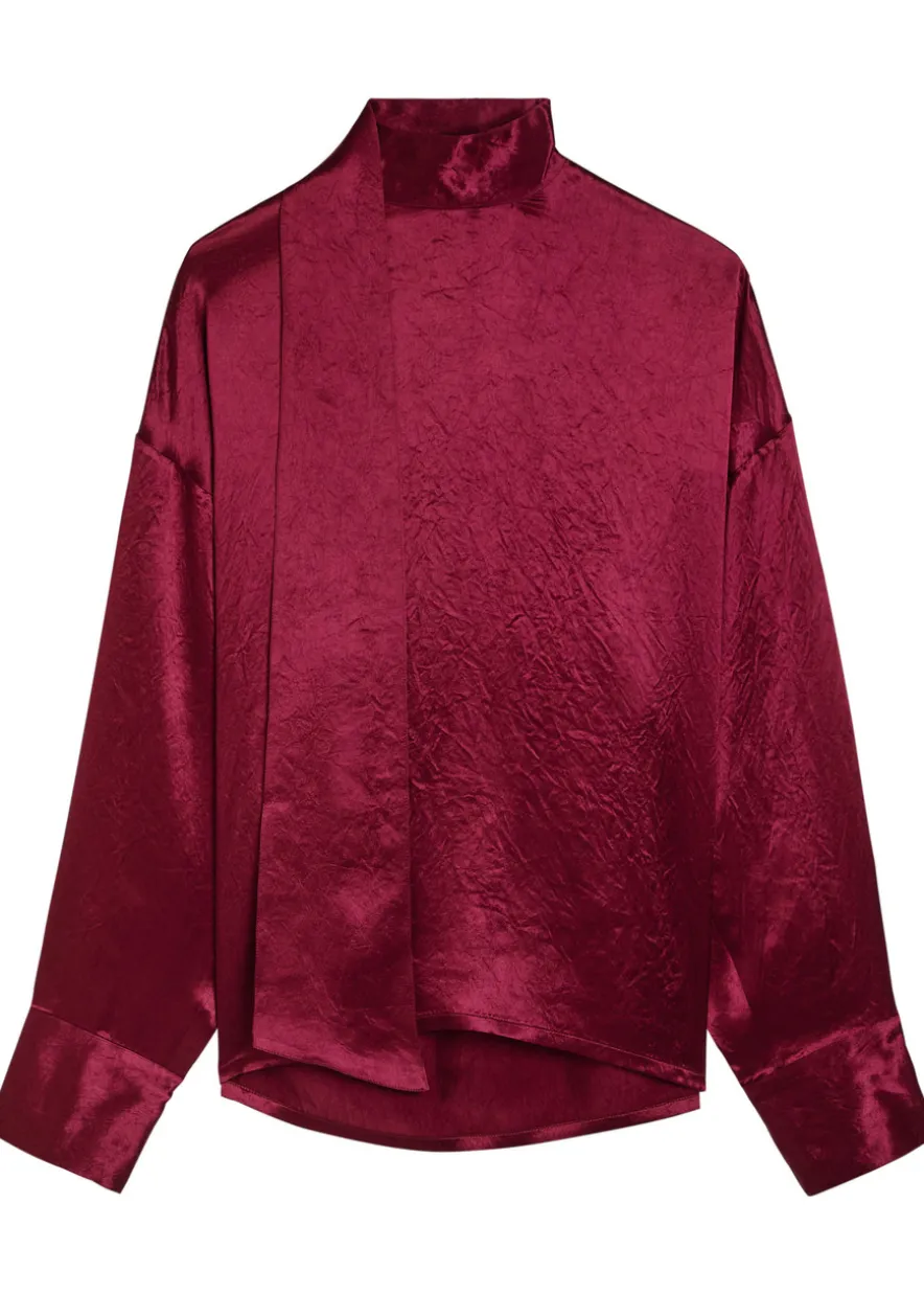 Scarf-effect satin blouse