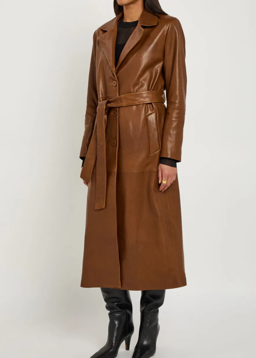 Scarlett belted leather trench coat