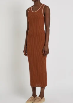 Scoop-neck cotton-knit midi dress