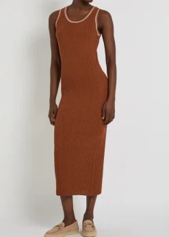Scoop-neck cotton-knit midi dress