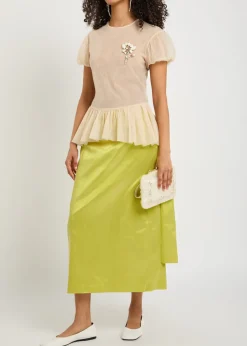 Sculpted bustle taffeta midi skirt
