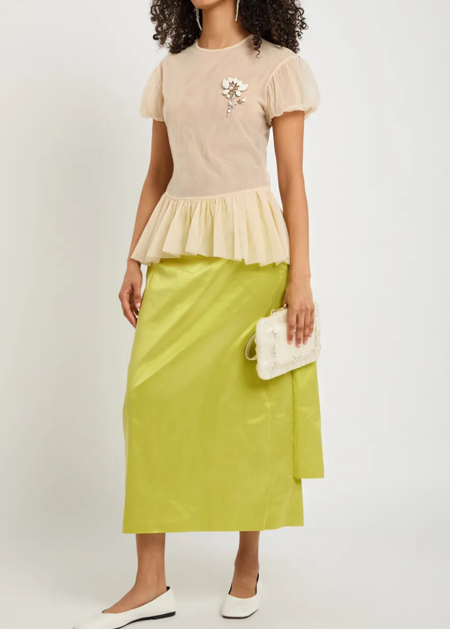 Sculpted bustle taffeta midi skirt