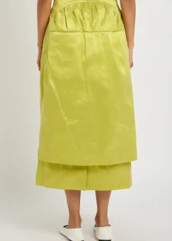 Sculpted bustle taffeta midi skirt