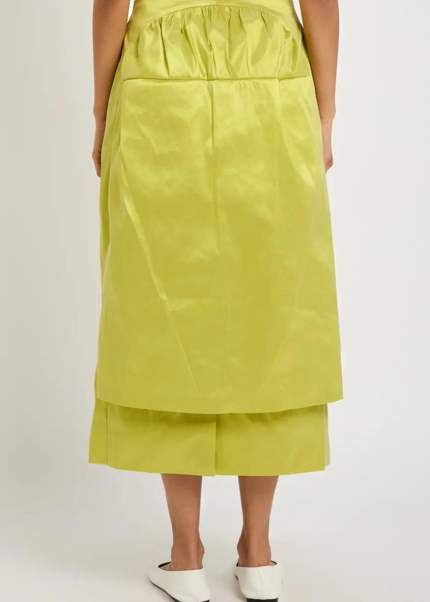 Sculpted bustle taffeta midi skirt