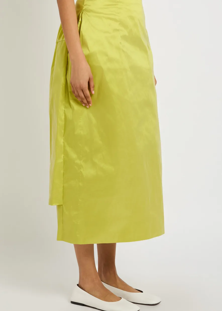 Sculpted bustle taffeta midi skirt
