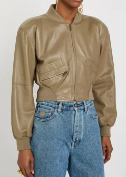 Sculpted leather cropped bomber jacket