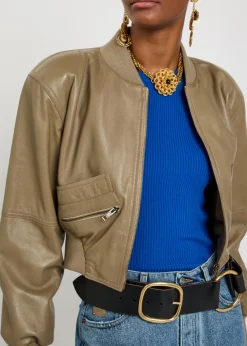 Sculpted leather cropped bomber jacket