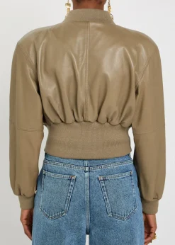 Sculpted leather cropped bomber jacket