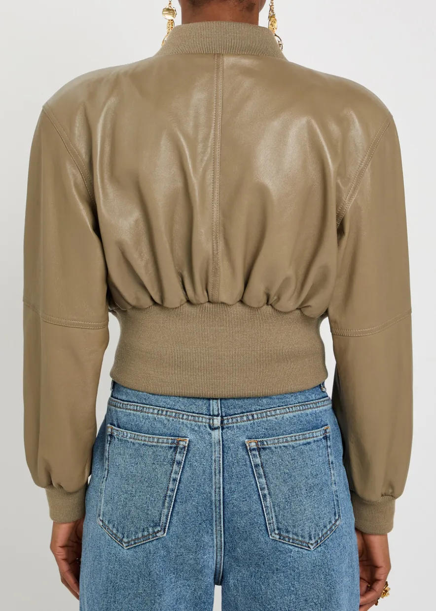 Sculpted leather cropped bomber jacket