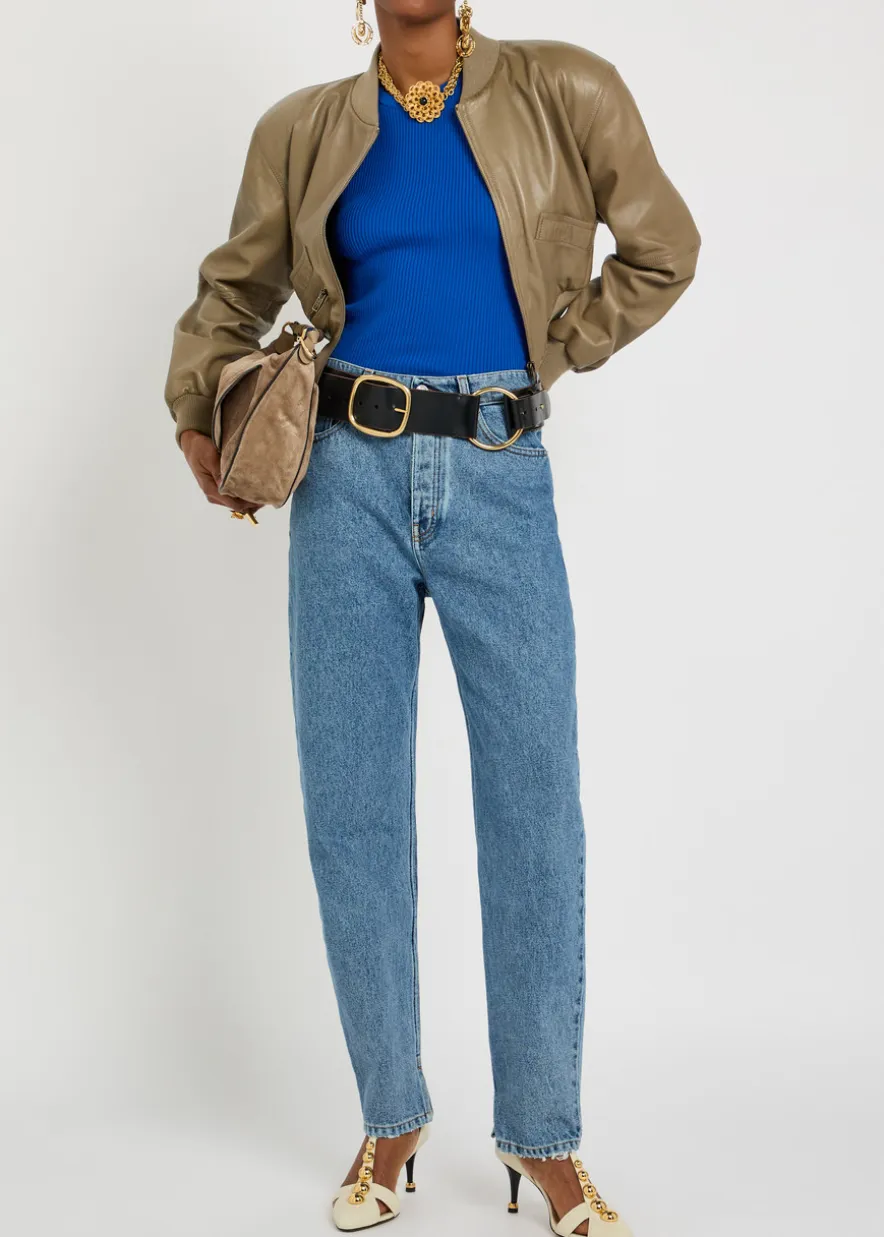 Sculpted leather cropped bomber jacket