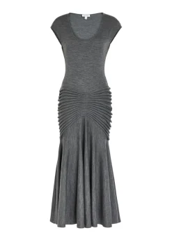 Sculpting ruched wool midi dress