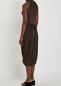 Sculpting ruched wool midi dress