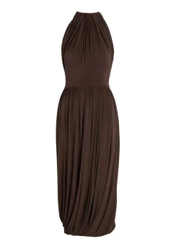 Sculpting ruched wool midi dress