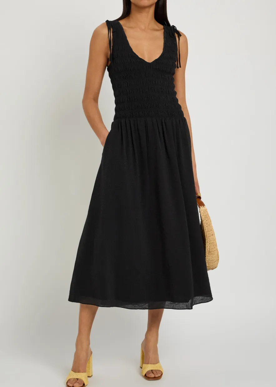 Sebestian shirred woven midi dress