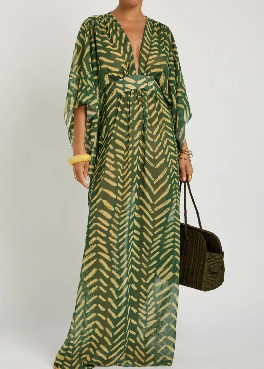 Secret Garden patterned georgette maxi kaftan dress