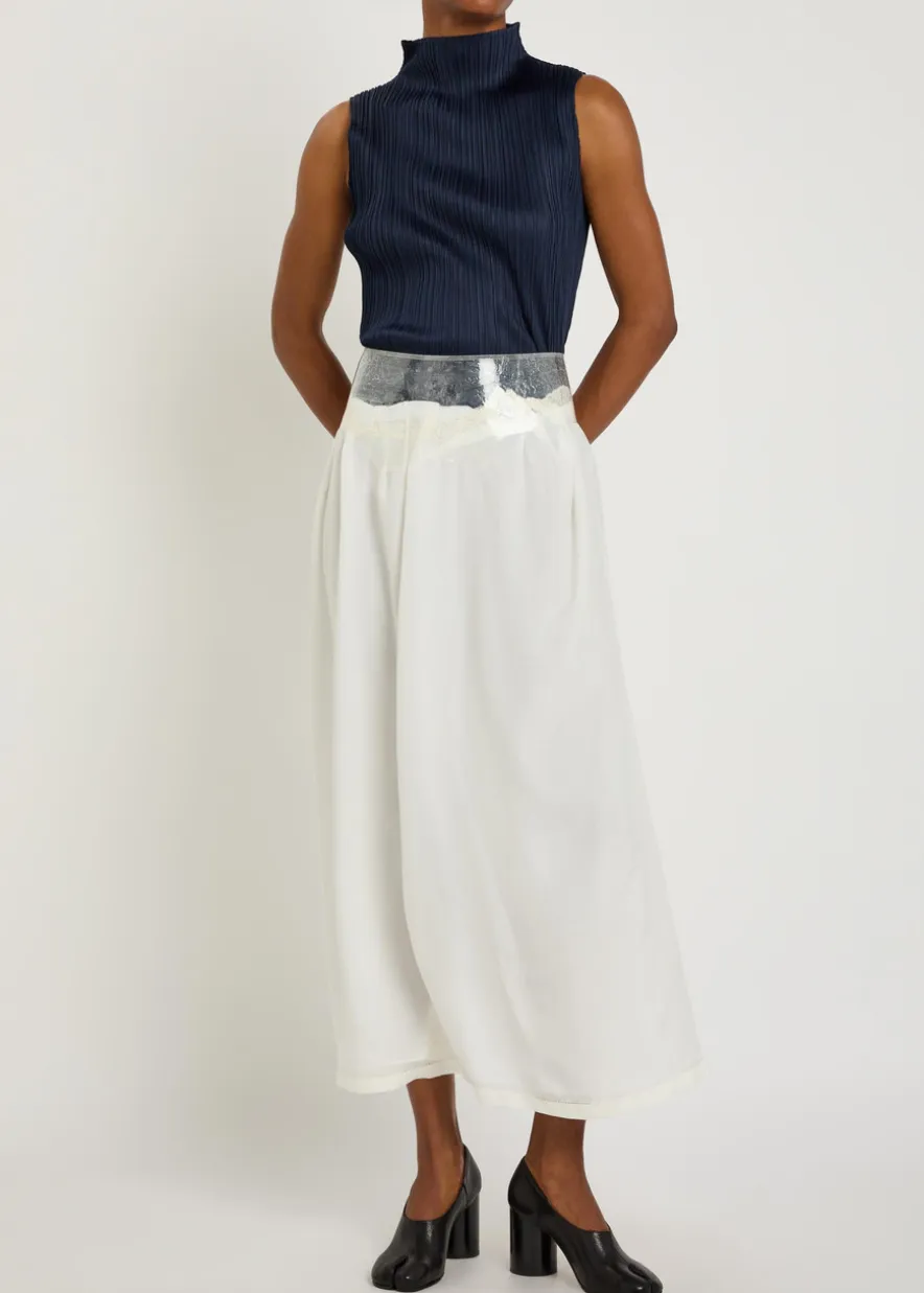 Sellotape-effect silk midi skirt