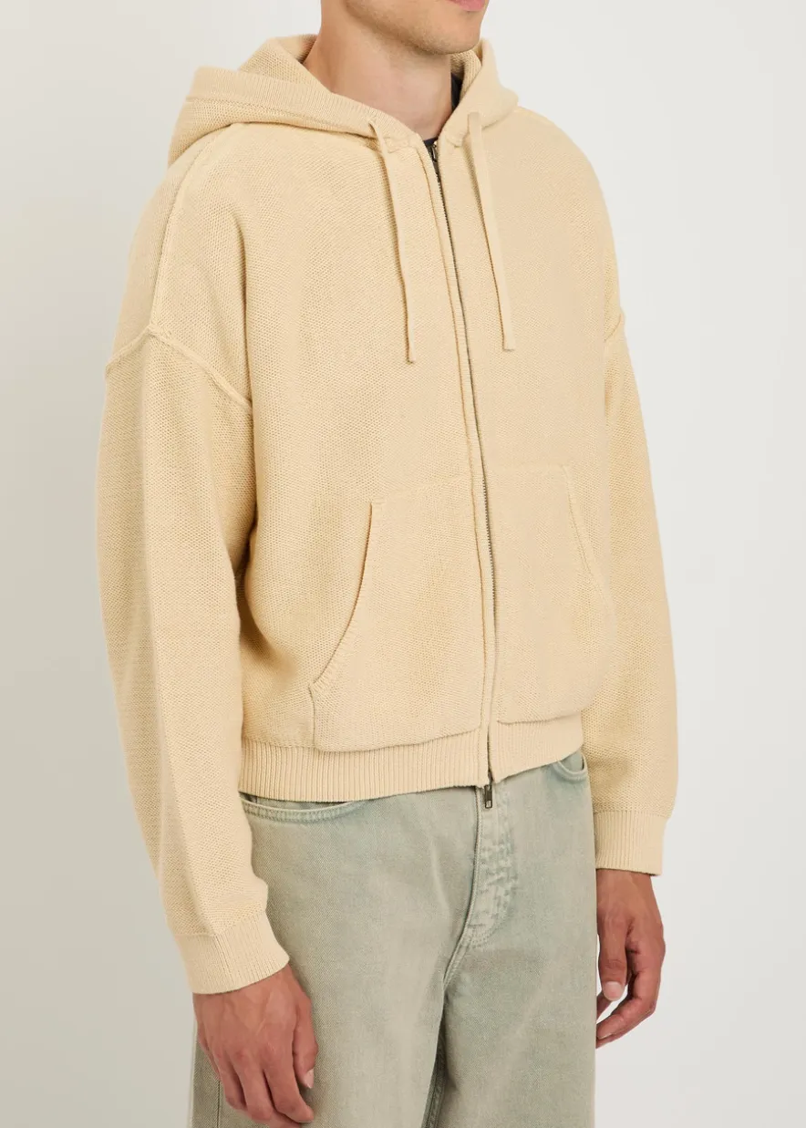 Senna logo hooded zip-through cotton-knit jumper