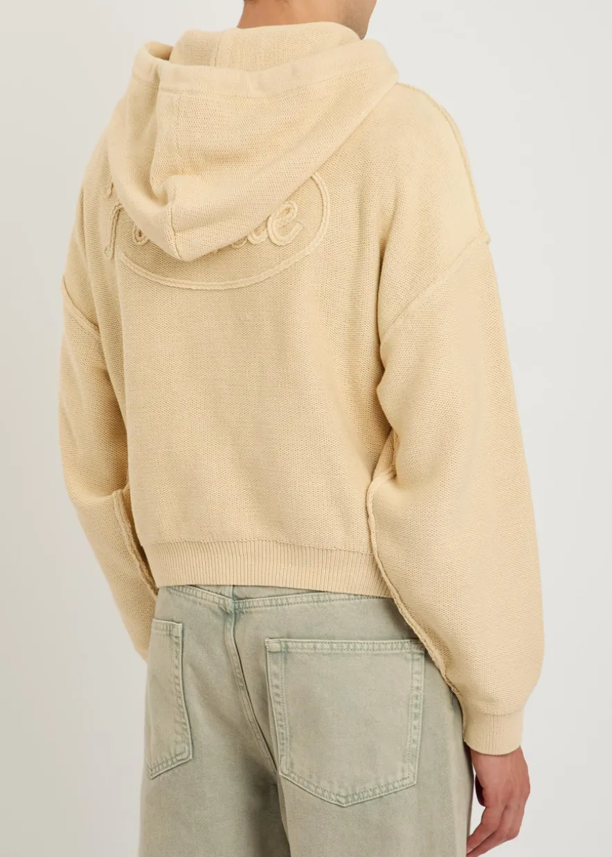 Senna logo hooded zip-through cotton-knit jumper