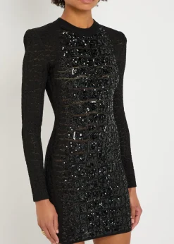 Sequin-embellished crocodile-knit mini dress