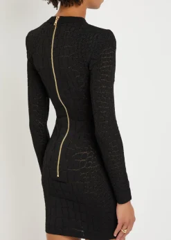 Sequin-embellished crocodile-knit mini dress