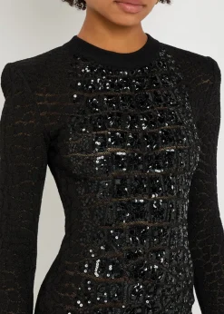 Sequin-embellished crocodile-knit mini dress