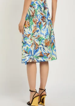 Sequin-embellished floral midi skirt