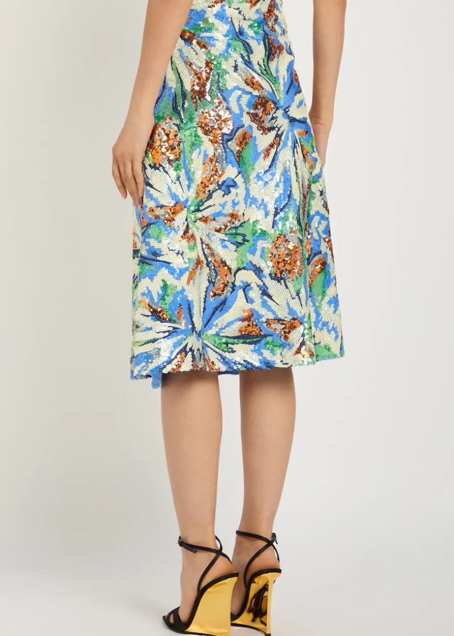 Sequin-embellished floral midi skirt