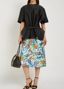 Sequin-embellished floral midi skirt