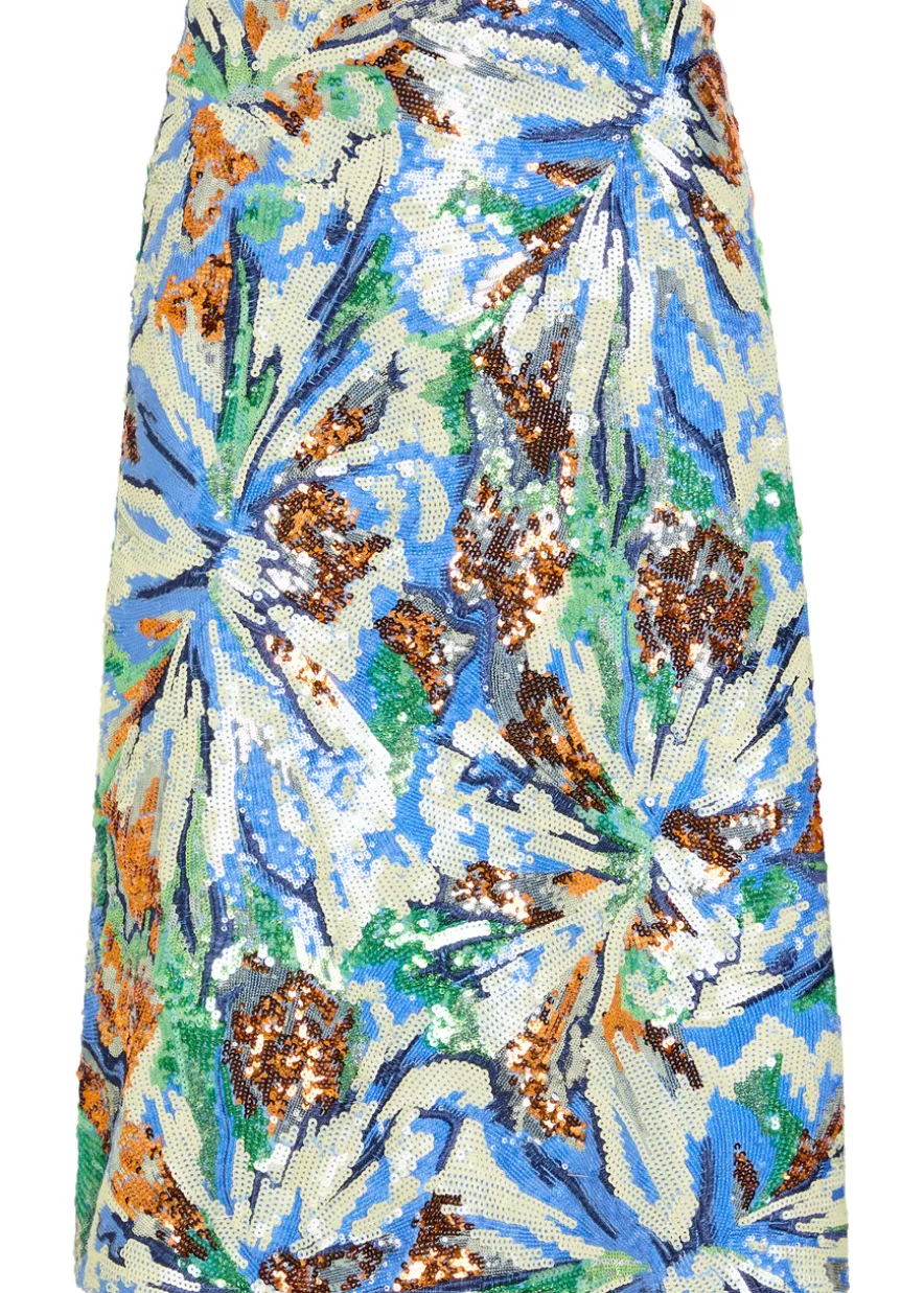 Sequin-embellished floral midi skirt