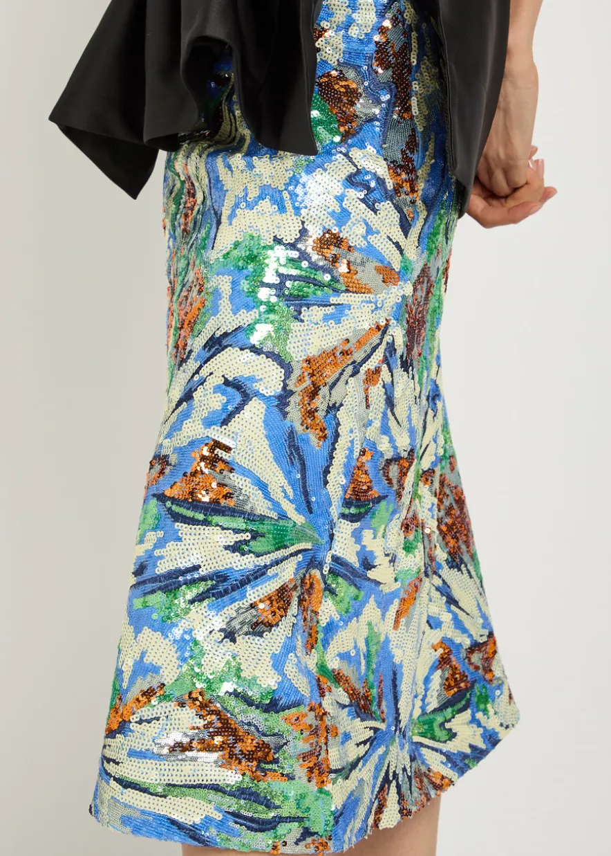 Sequin-embellished floral midi skirt