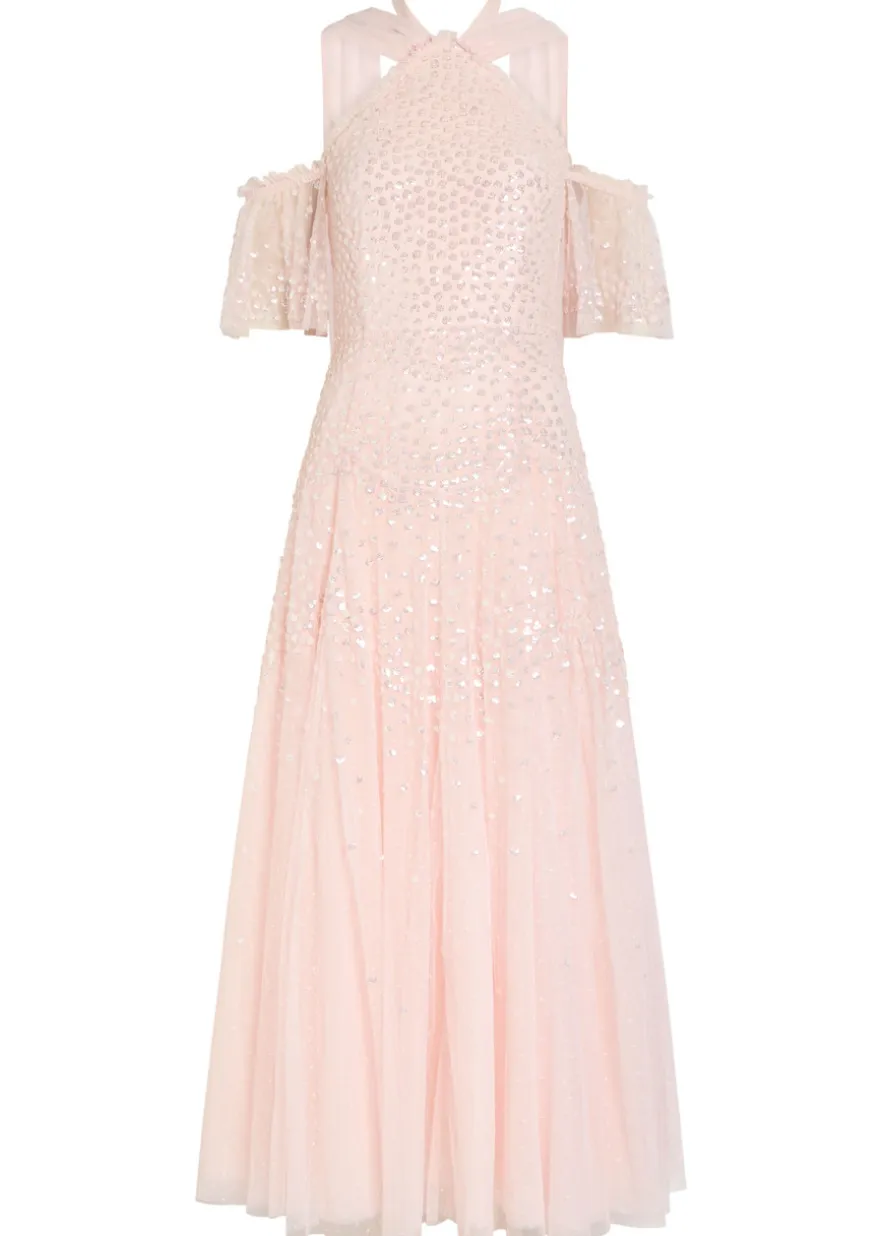 Sequin-embellished halterneck tulle gown