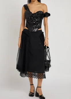 Sequin-embellished mesh corset top