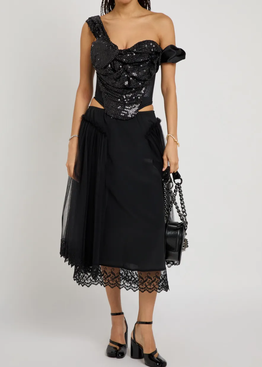 Sequin-embellished mesh corset top