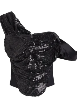 Sequin-embellished mesh corset top