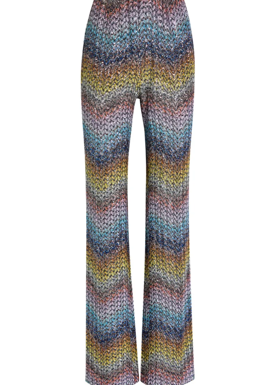 Sequin-embellished metallic-knit trousers