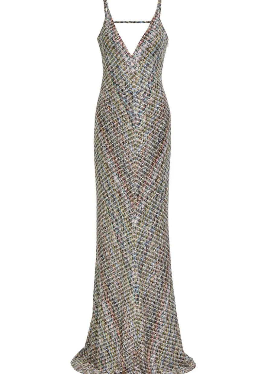 Sequin-embellished metallic-knit gown