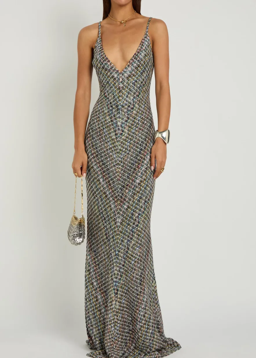 Sequin-embellished metallic-knit gown