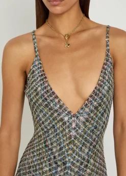 Sequin-embellished metallic-knit gown
