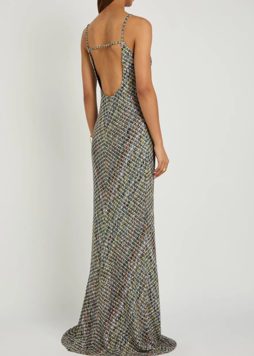 Sequin-embellished metallic-knit gown