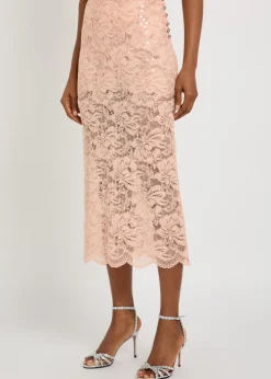 Sequin-embellished stretch-lace midi skirt
