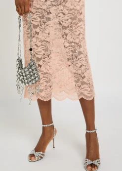 Sequin-embellished stretch-lace midi skirt