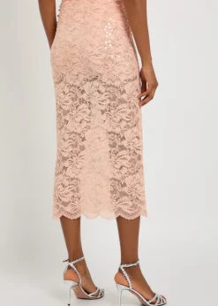 Sequin-embellished stretch-lace midi skirt