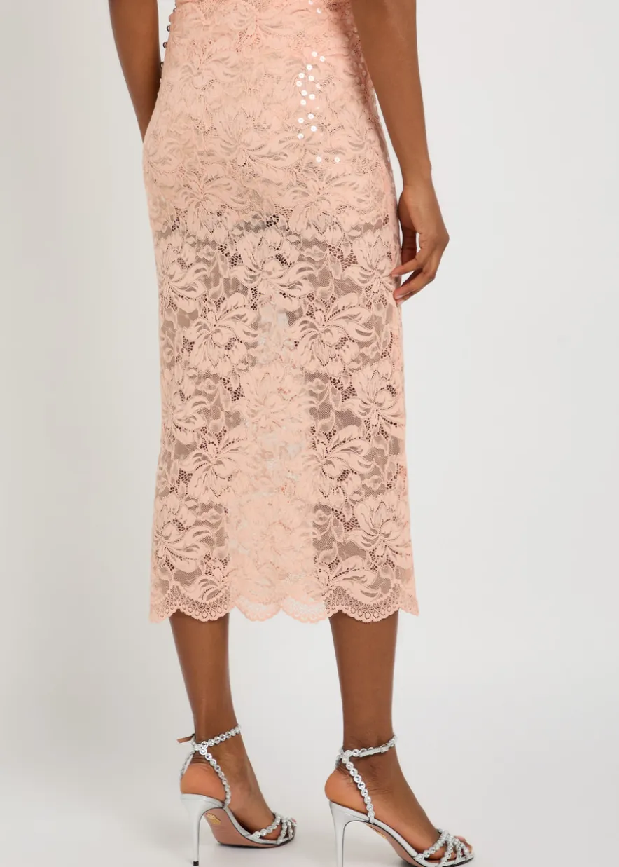 Sequin-embellished stretch-lace midi skirt