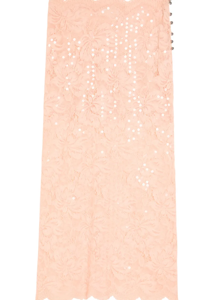 Sequin-embellished stretch-lace midi skirt
