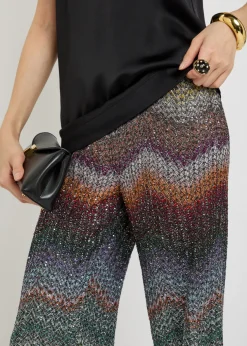 Sequin-embellished zigzag metallic-knit trousers
